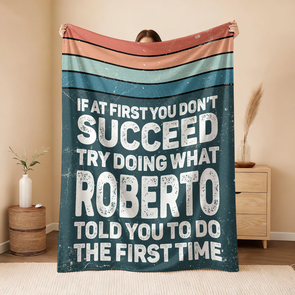 If At First You Don’t Succeed Retro Green Fleece Blanket ROBERTO 13K1 BK29