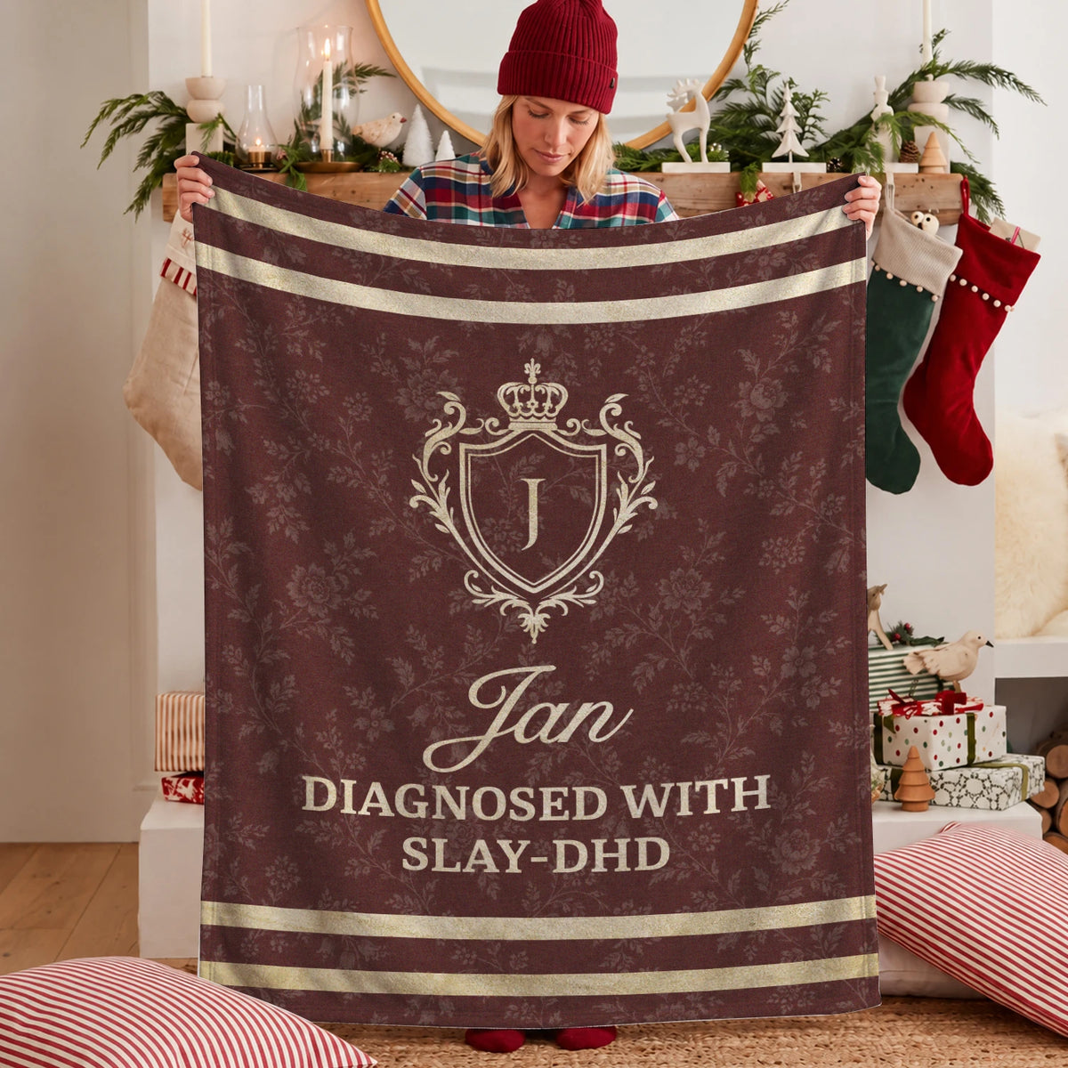 Diagnosed With Slay-DHD Funny Burgundy Fleece Blanket JAN 13K1 BK37
