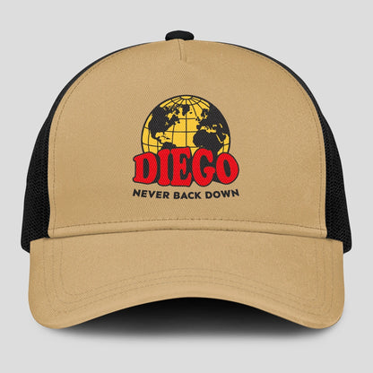 Never Back Down World Logo Khaki Mesh Cap DIEGO 13K1 C212PF