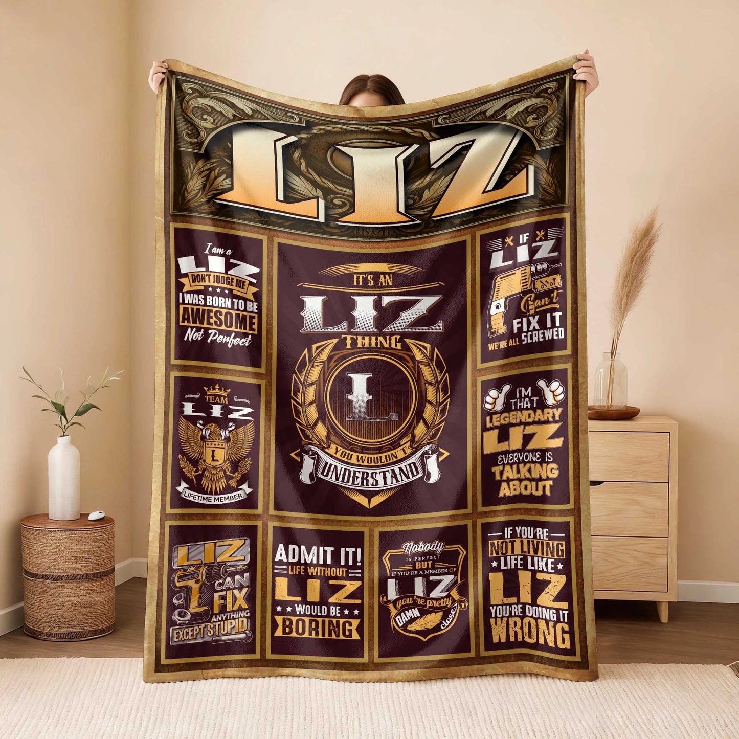 LIZ Personalized Blanket | Custom Name Cozy Throw Gift 13K1-BK4