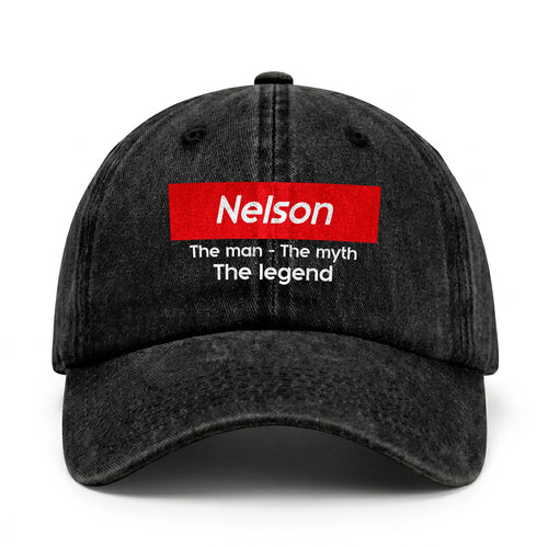 Your Name The Man The Myth The Legend Red Logo Washed Cap NELSON 13K1 C130PF