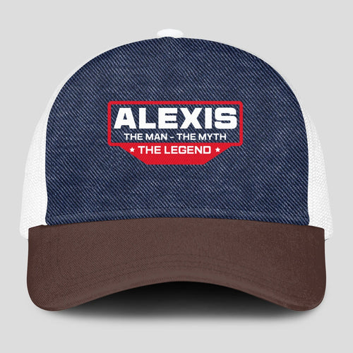 The Man The Myth The Legend Navy Brown And White Mesh Cap ALEXIS 13K1 C200PF
