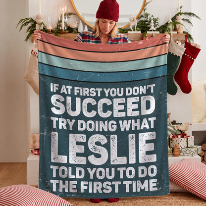 If At First You Don’t Succeed Retro Green Fleece Blanket LESLIE 13K1 BK29