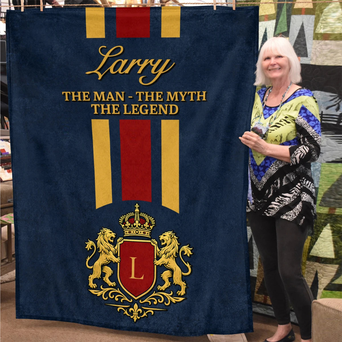The Man The Myth The Legend Navy Striped Fleece Blanket LARRY 13K1 BK16