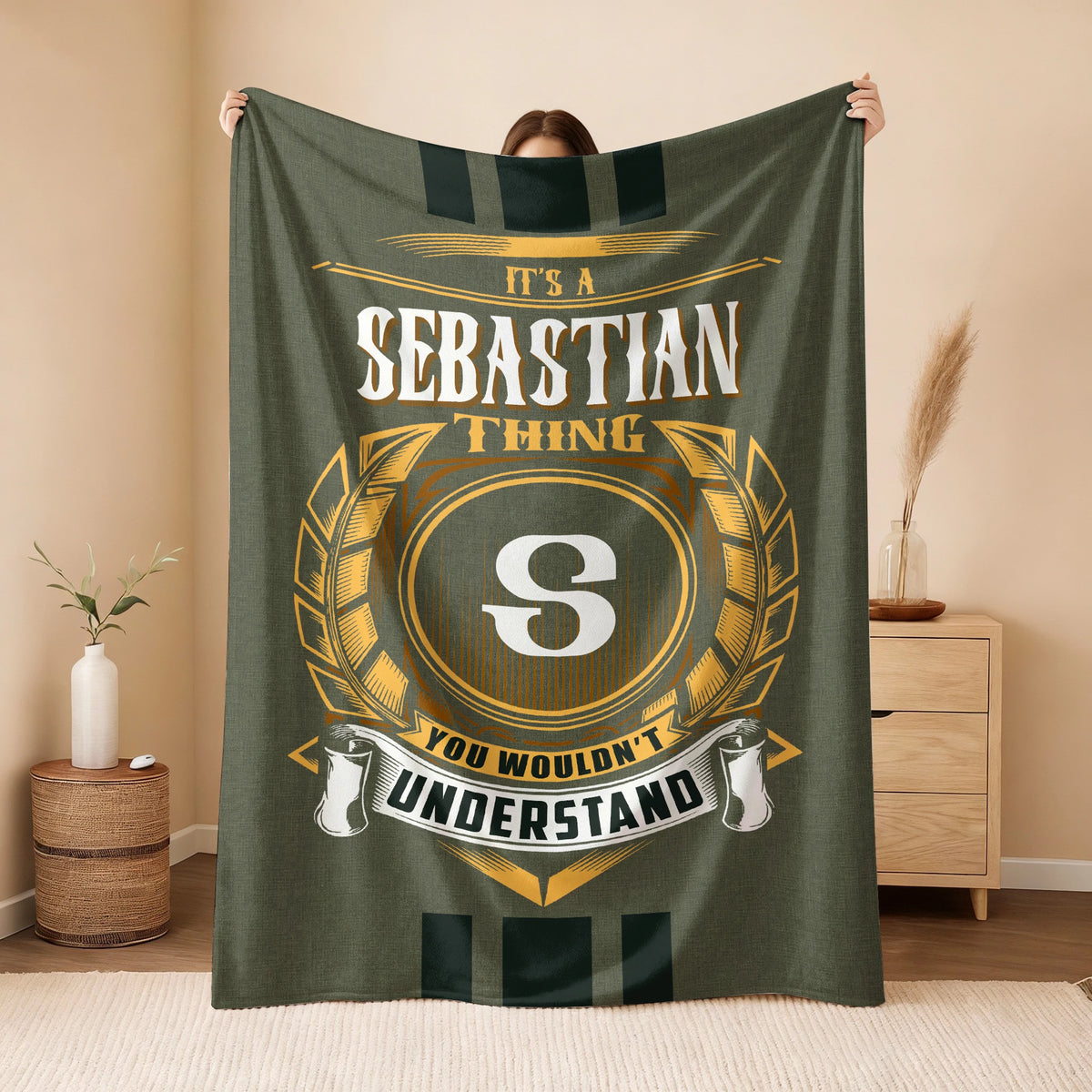 It's A Your Name Thing Olive Green Logo Fleece Blanket SEBASTIAN 13K1 BK31