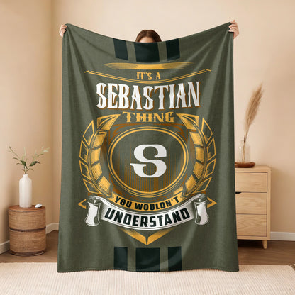 It's A Your Name Thing Olive Green Logo Fleece Blanket SEBASTIAN 13K1 BK31