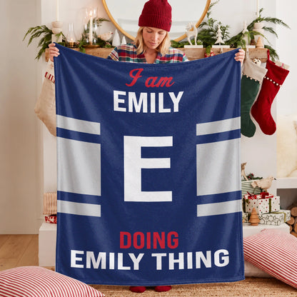 I'm Name Doing Name Things Navy Fleece Blanket EMILY 13K1 BK51