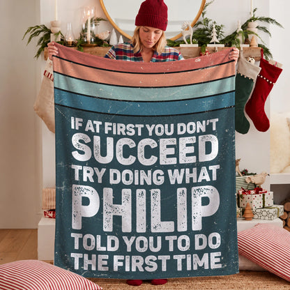 If At First You Don’t Succeed Retro Green Fleece Blanket PHILIP 13K1 BK29