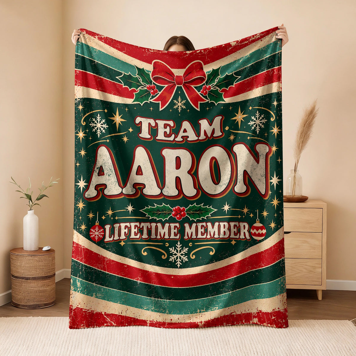 Team Your Name Lifetime Member Christmas Fleece Blanket AARON 13K1 BK52