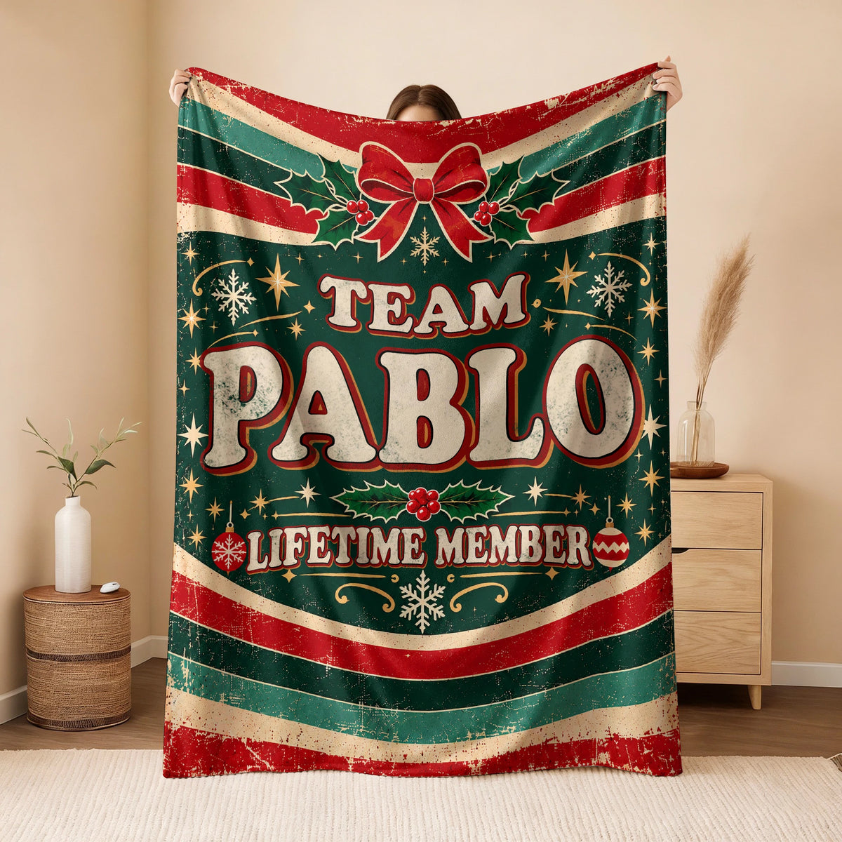 Team Your Name Lifetime Member Christmas Fleece Blanket PABLO 13K1 BK52