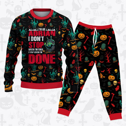 ADRIAN Halloween Pajamas Set Sweater & Pants Horror Skull Pumpkin 13K1-HL3