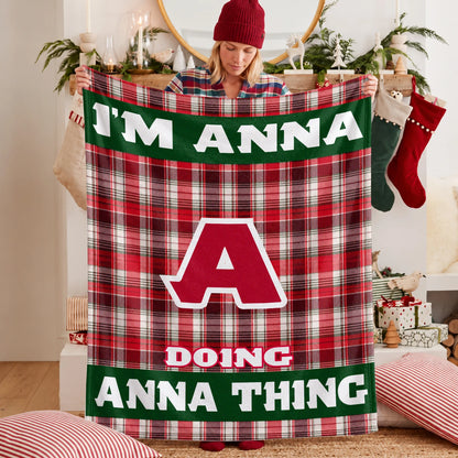I'm Name Doing Name Things Red Plaid Fleece Blanket ANNA 13K1 BK49