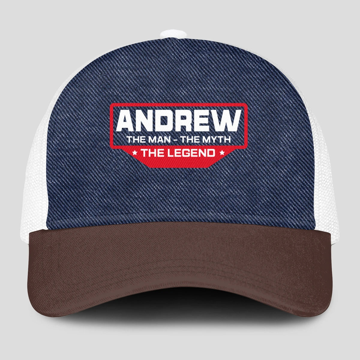 The Man The Myth The Legend Navy Brown And White Mesh Cap ANDREW 13K1 C200PF