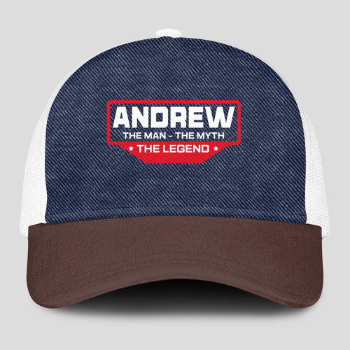 The Man The Myth The Legend Navy Brown And White Mesh Cap ANDREW 13K1 C200PF