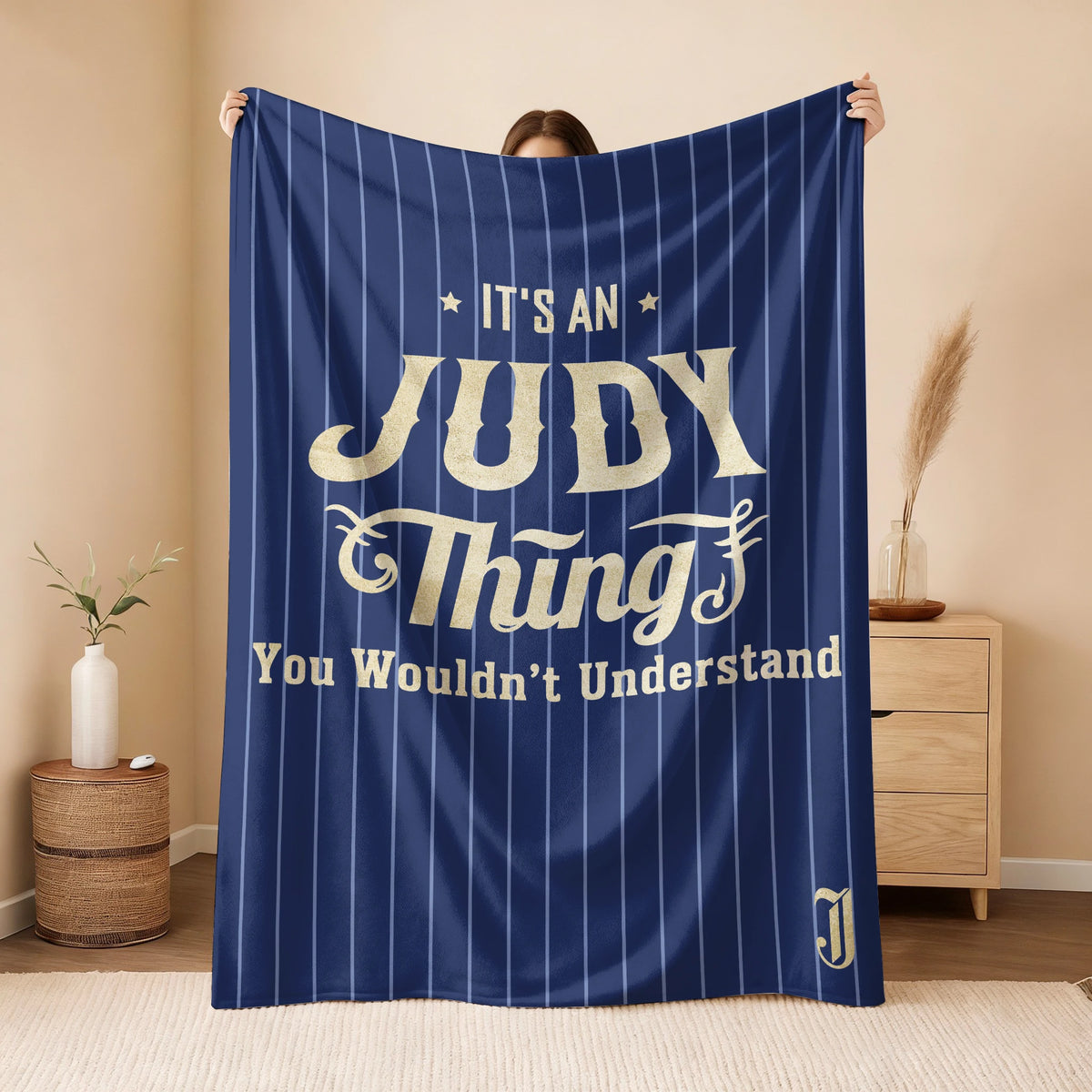 Your Name Thing Striped Blue Fleece Blanket JUDY 13K1 BK23