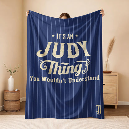 Your Name Thing Striped Blue Fleece Blanket JUDY 13K1 BK23