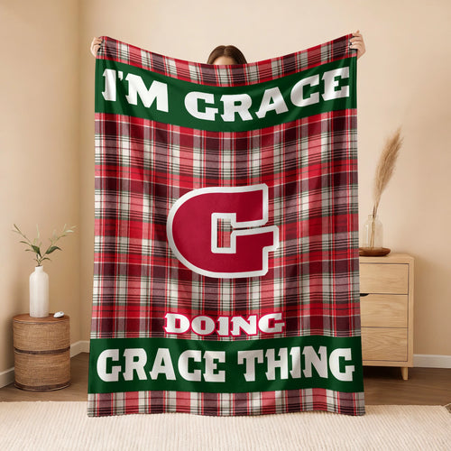 I'm Name Doing Name Things Red Plaid Fleece Blanket GRACE 13K1 BK49
