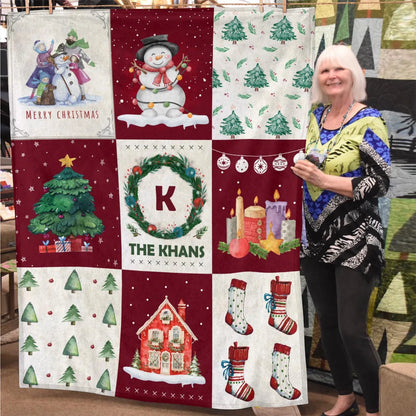 KHAN Christmas Blanket – Personalized Family Name Holiday Quilt Throw 13K1-BK1