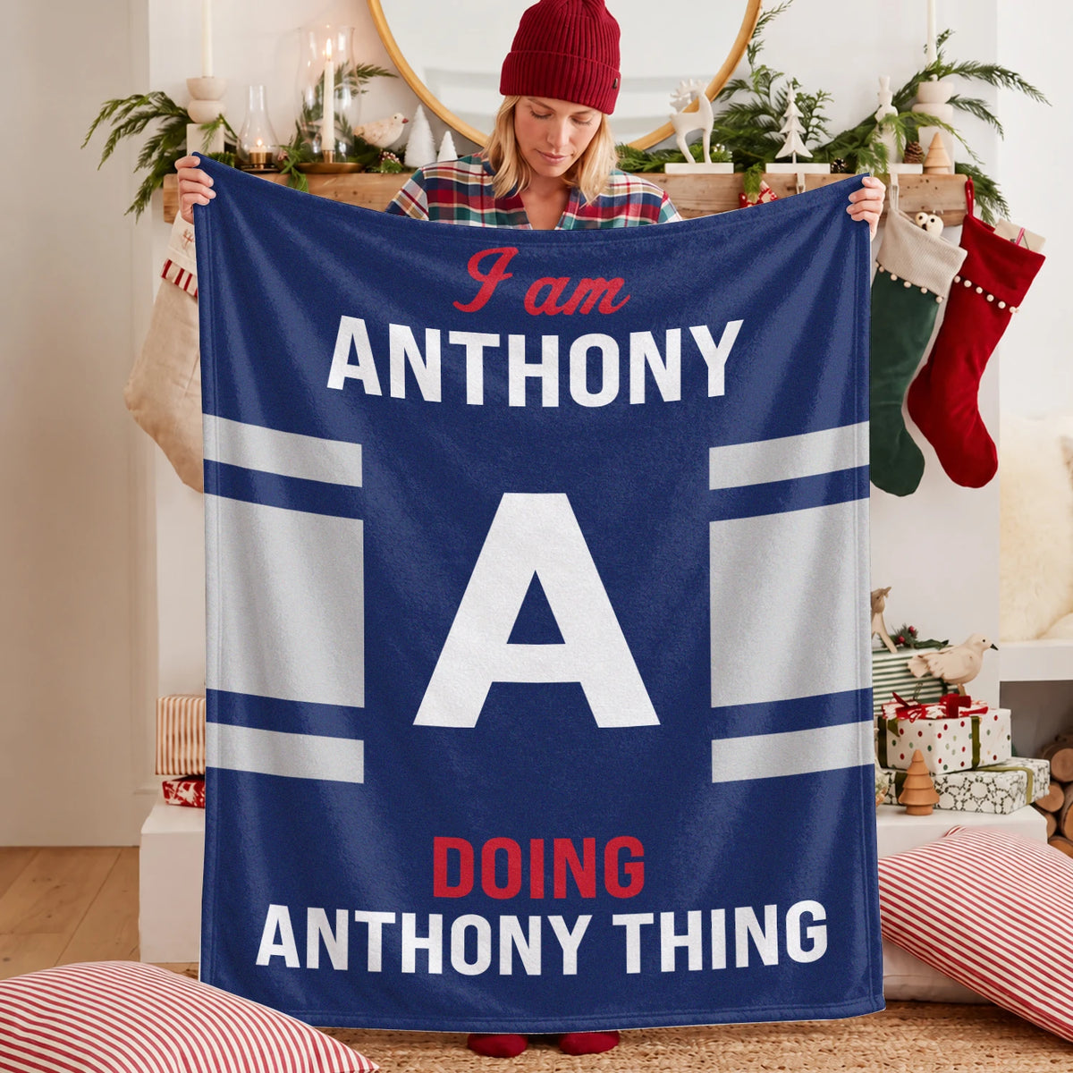 I'm Name Doing Name Things Navy Fleece Blanket ANTHONY 13K1 BK51