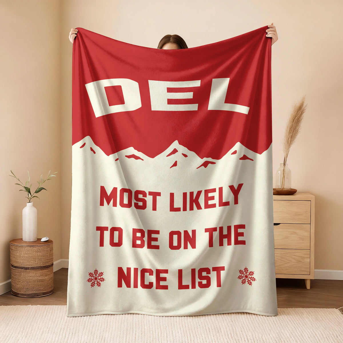 Most Likely on the Nice List Red Vintage Christmas Fleece Blanket DEL 13K1 BK63