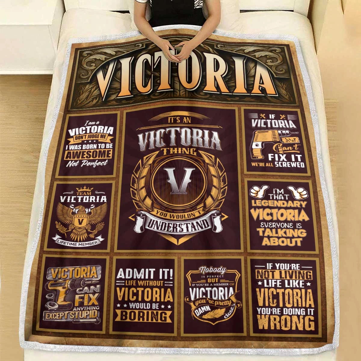 VICTORIA Personalized Blanket | Custom Name Cozy Throw Gift 13K1-BK4