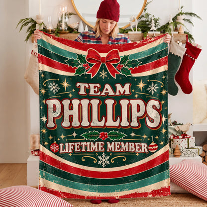 Team Your Name Lifetime Member Christmas Fleece Blanket PHILLIPS 13K1 BK52