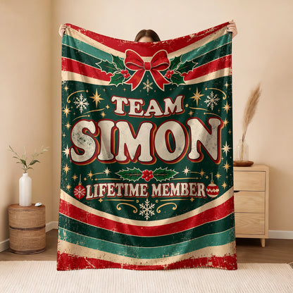 Team Your Name Lifetime Member Christmas Fleece Blanket SIMON 13K1 BK52