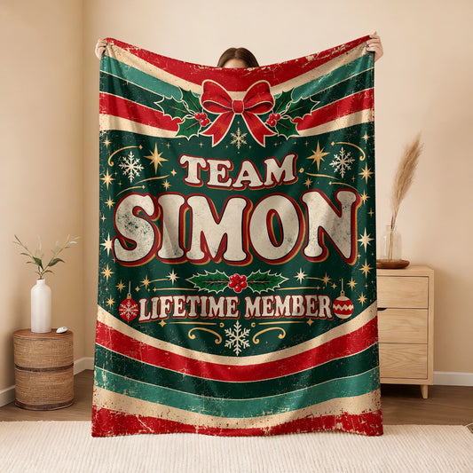 Team Your Name Lifetime Member Christmas Fleece Blanket SIMON 13K1 BK52