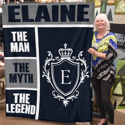 The Man The Myth The Legend Navy Gray & Gold Fleece Blanket  ELAINE 13K1 BK09