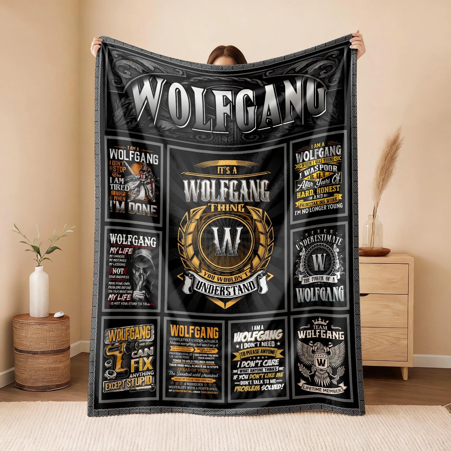 WOLFGANG Personalized Blanket | Custom Name Cozy Throw Gift 13K5-BK2