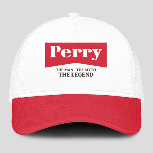 The Man The Myth The Legend Red And White Mesh Cap PERRY 13K1 C197PF