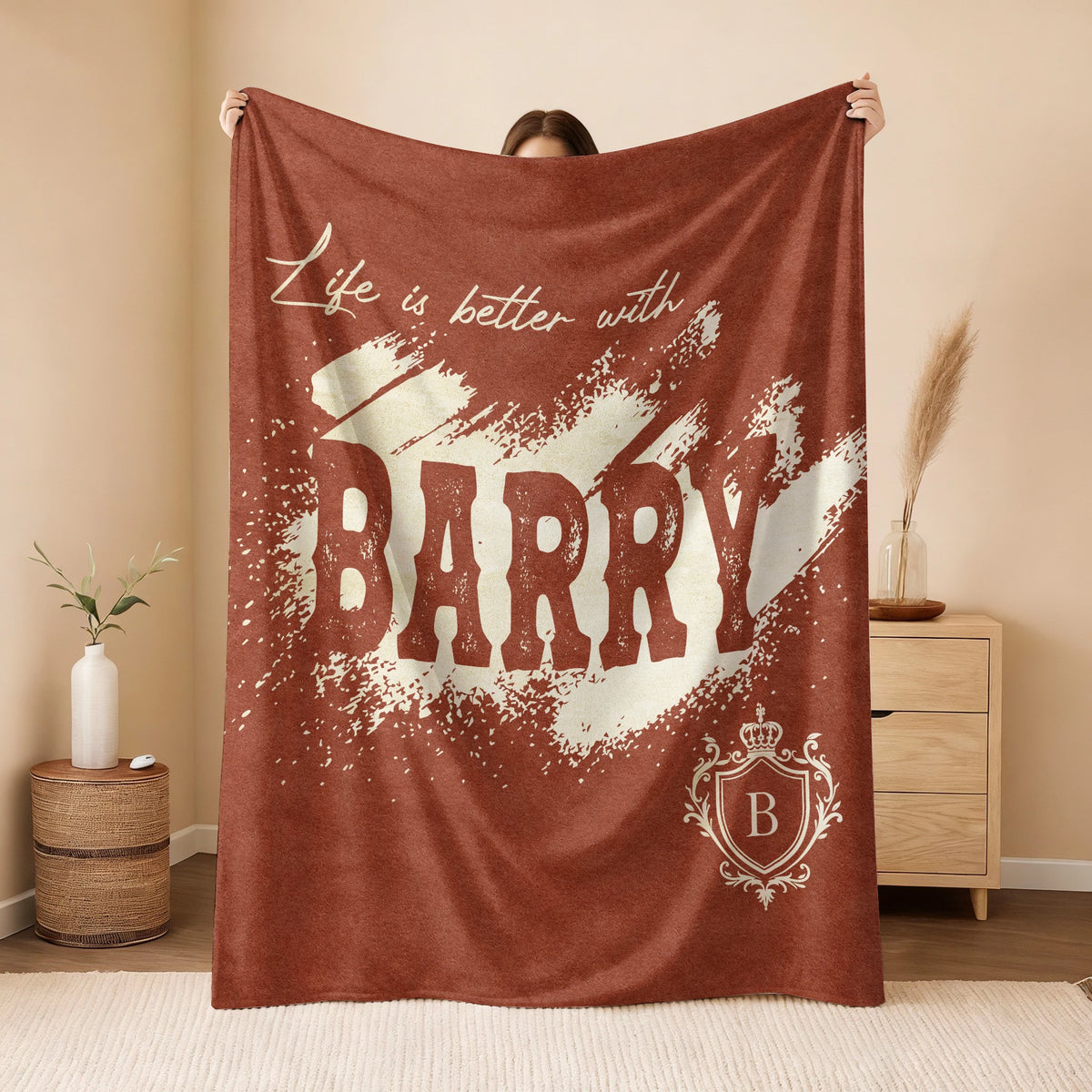 Life Is Better With Your Name Terracotta Cream Fleece Blanket BARRY 13K1 BK30