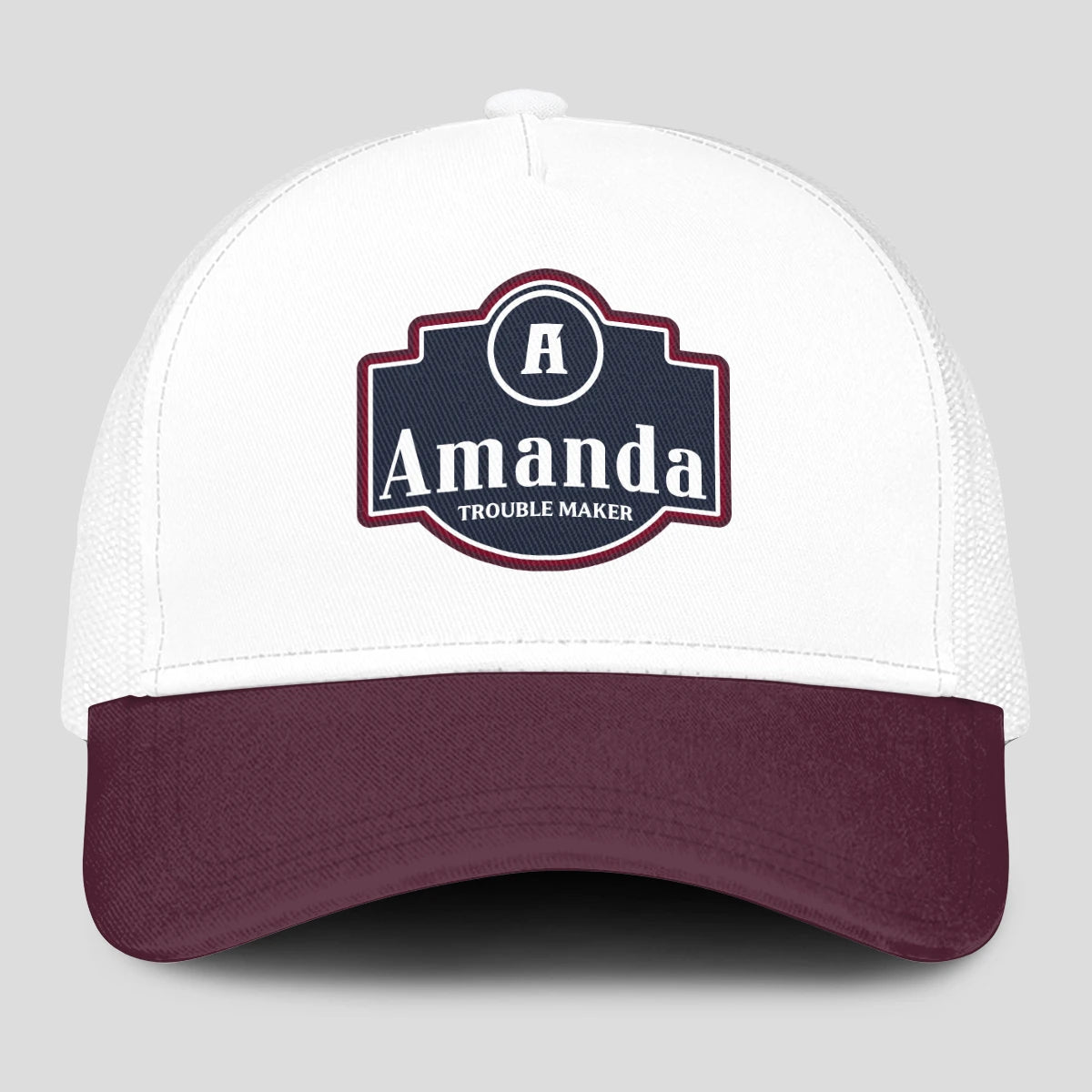 Trouble Maker Burgundy And White Funny Mesh Cap AMANDA 13K1 C201PF