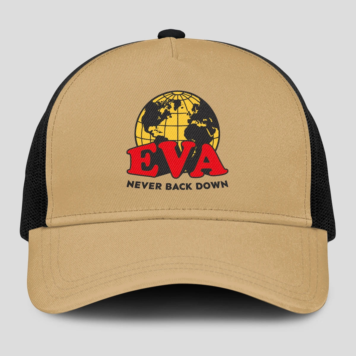 Never Back Down World Logo Khaki Mesh Cap EVA 13K1 C212PF