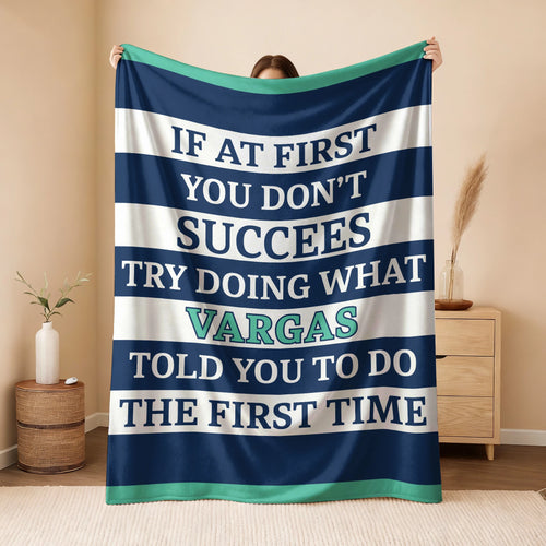 If At First You Don't Succeed Blue & White Striped Fleece Blanket VARGAS 13K1 BK55