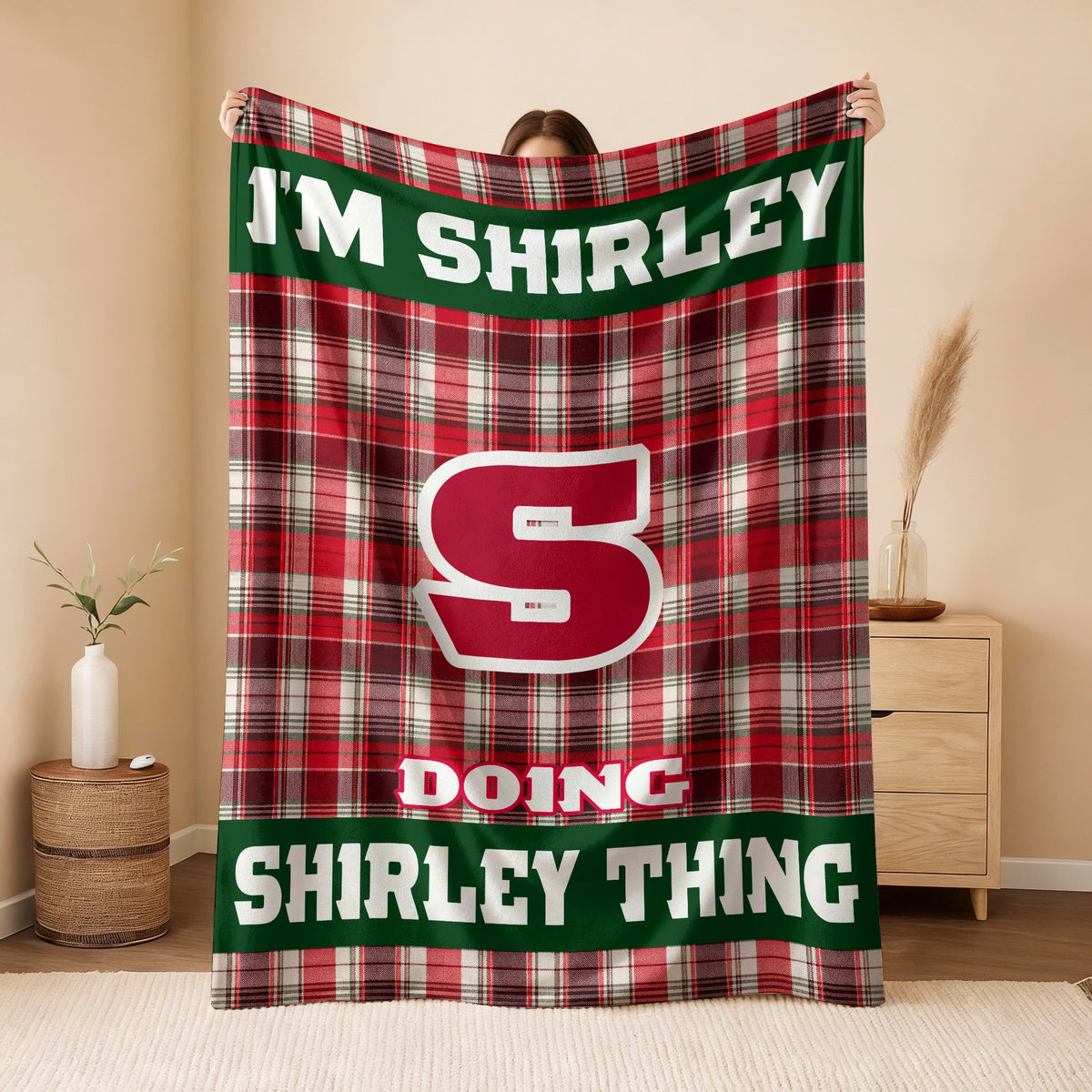 I'm Name Doing Name Things Red Plaid Fleece Blanket SHIRLEY 13K1 BK49