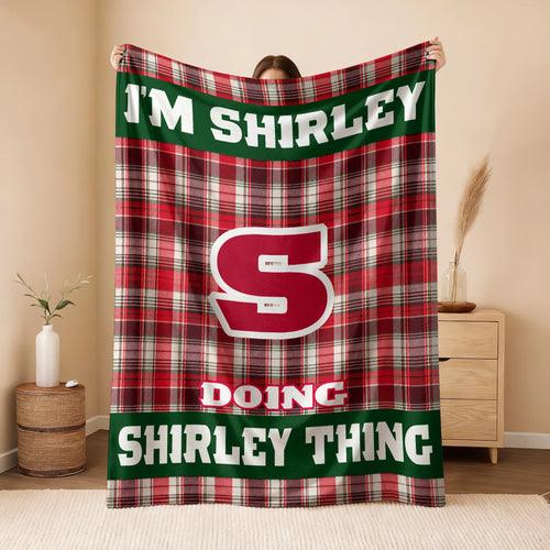 I'm Name Doing Name Things Red Plaid Fleece Blanket SHIRLEY 13K1 BK49
