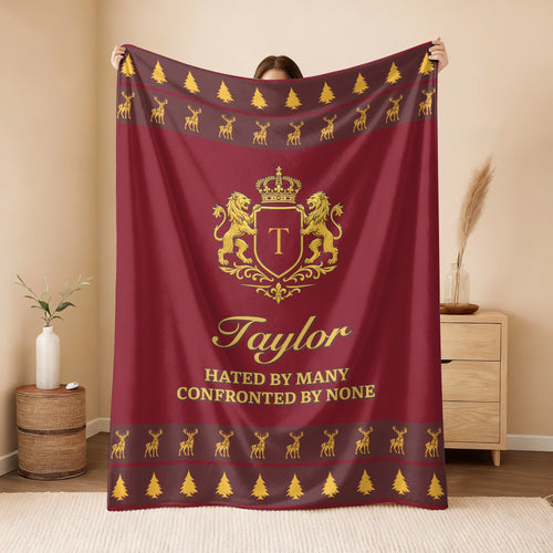 Hated By Many Confronted By None Burgundy Gold Christmas Fleece Blanket TAYLOR 13K1 BK33