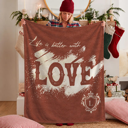 Life Is Better With Your Name Terracotta Cream Fleece Blanket LOVE 13K1 BK30