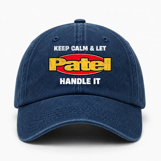 Keep Calm & Let Your Name Handle It Yellow And Red Logo Washed Cap PATEL 13K1 C172PF