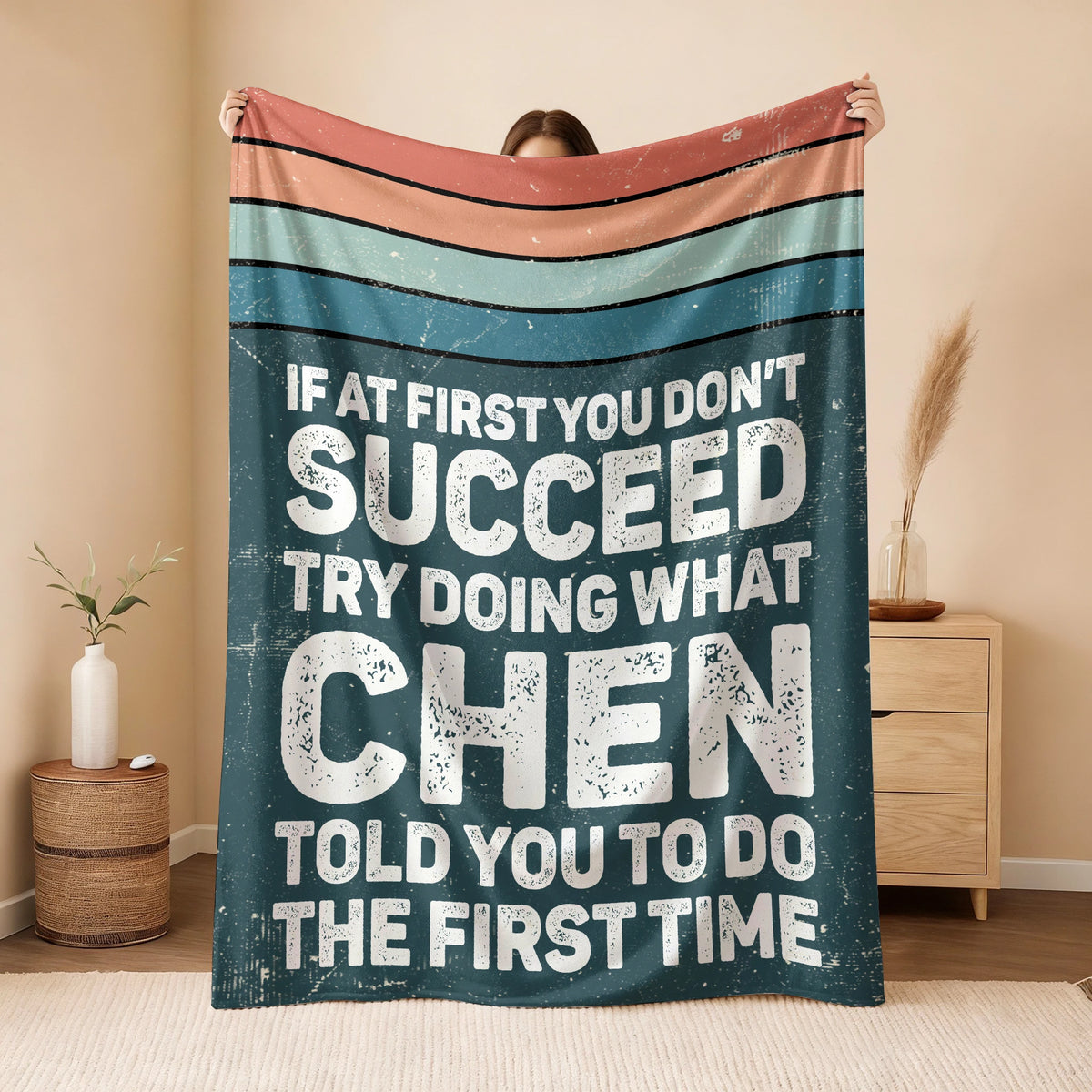 If At First You Don’t Succeed Retro Green Fleece Blanket CHEN 13K1 BK29