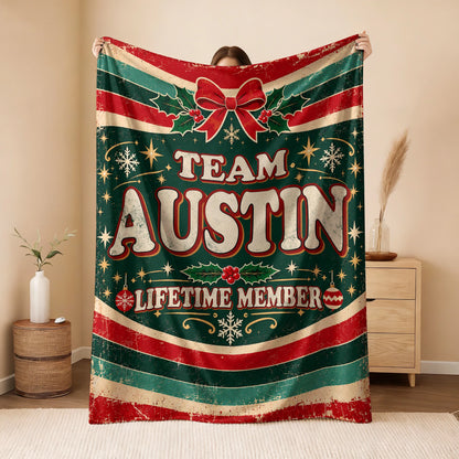 Team Your Name Lifetime Member Christmas Fleece Blanket AUSTIN 13K1 BK52