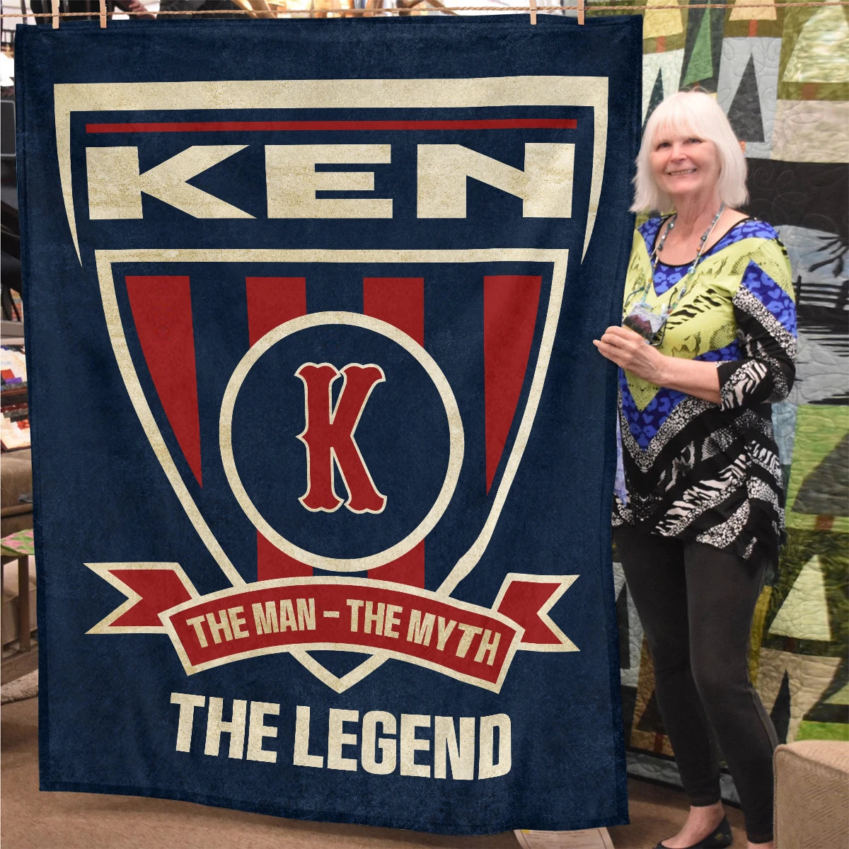 The Man The Myth The Legend Blue Burgundy Baseball Blanket KEN 13K1 BK18