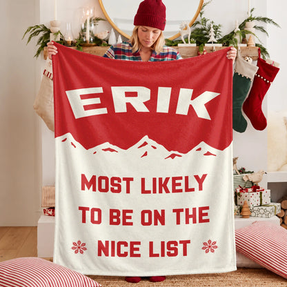 Most Likely on the Nice List Red Vintage Christmas Fleece Blanket ERIK 13K1 BK63