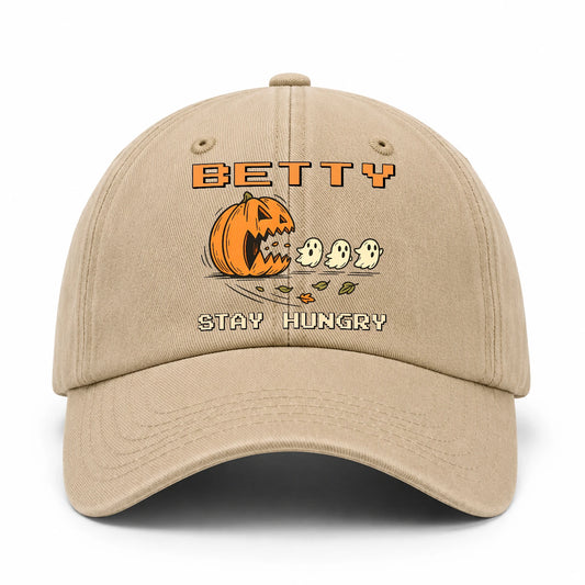 Stay Hungry Pumpkin Chasing Ghosts Funny Washed Cap BETTY 13K1 C101PF