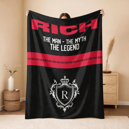 The Man The Myth The Legend Black Red Fleece Blanket RICH 13K1 BK14