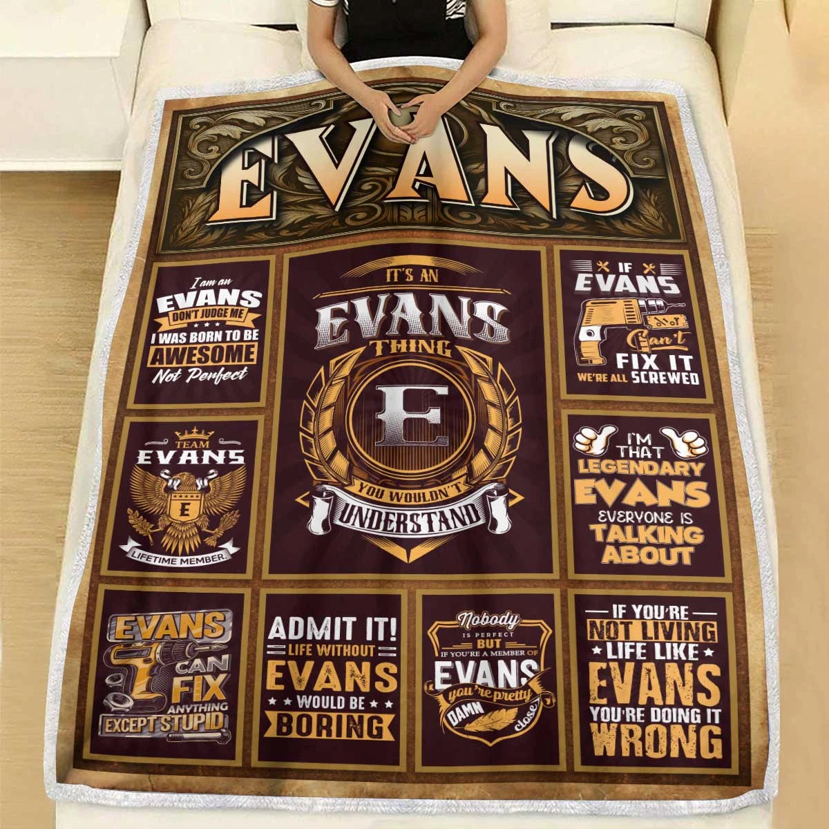 EVANS Personalized Blanket | Custom Name Cozy Throw Gift 13K1-BK4