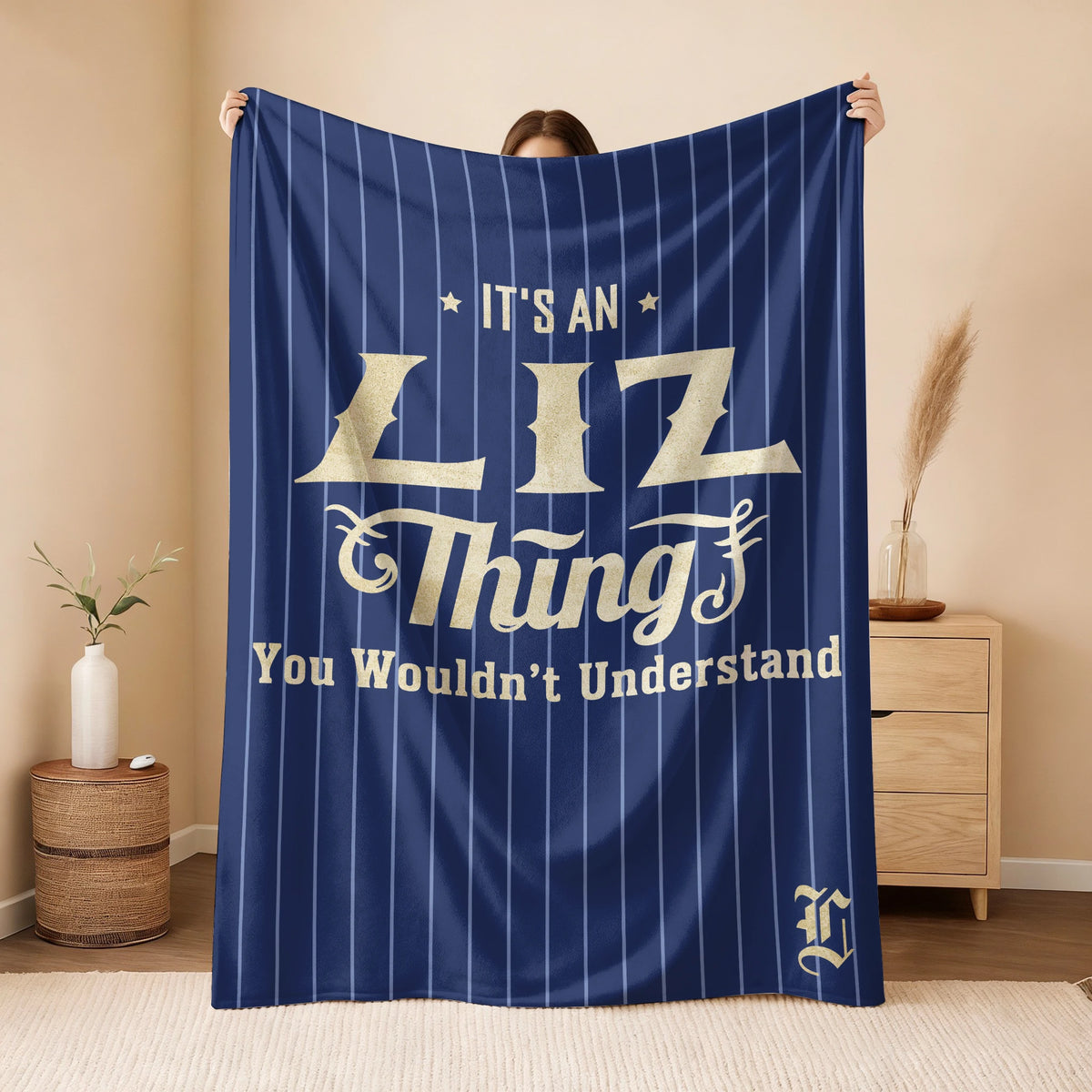 Your Name Thing Striped Blue Fleece Blanket LIZ 13K1 BK23