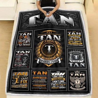 TAN Personalized Blanket | Custom Name Cozy Throw Gift 13K2-BK2