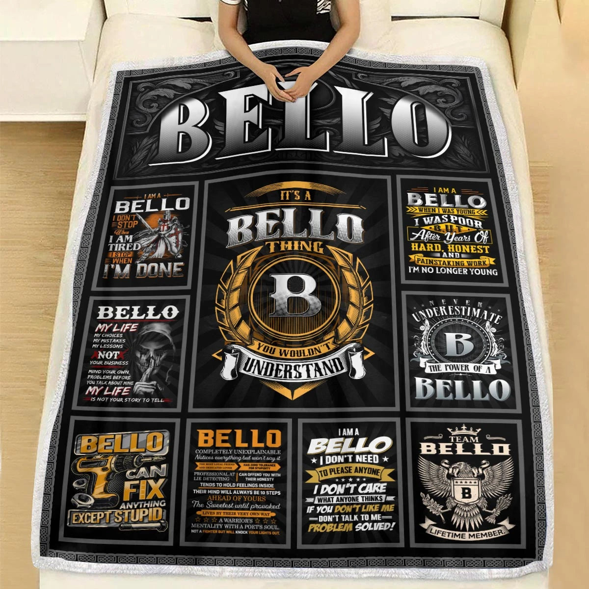 BELLO Personalized Blanket | Custom Name Cozy Throw Gift 13K5-BK2